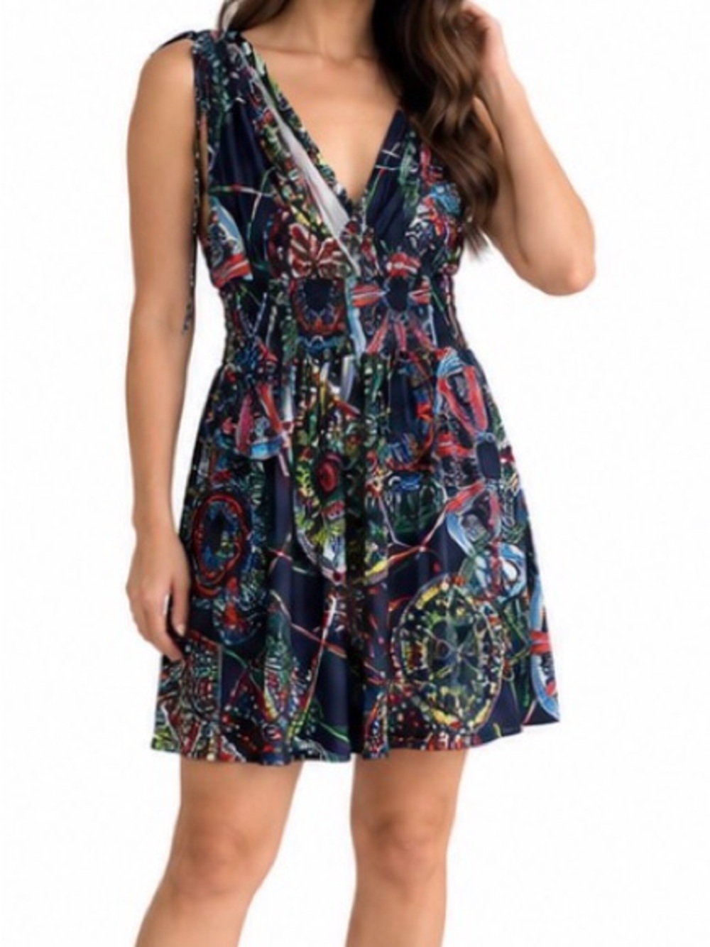 Navy Floral-Print Tie-Shoulder Mini Dress